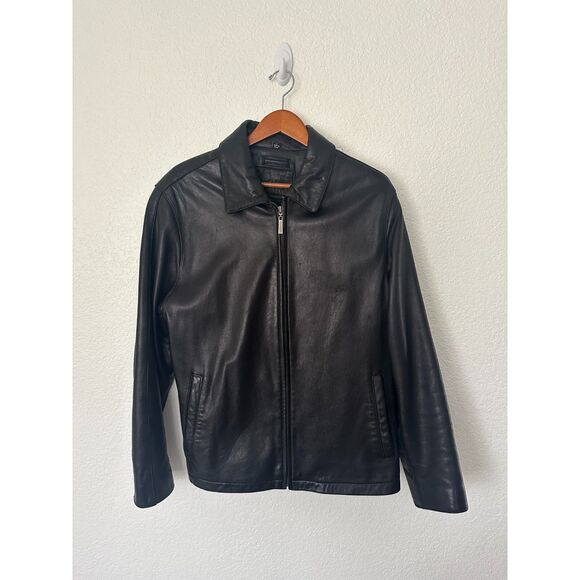 Other - Brandini Leather Jacket Men's Large Black Lamb Leather Bomber Full Zip Lined